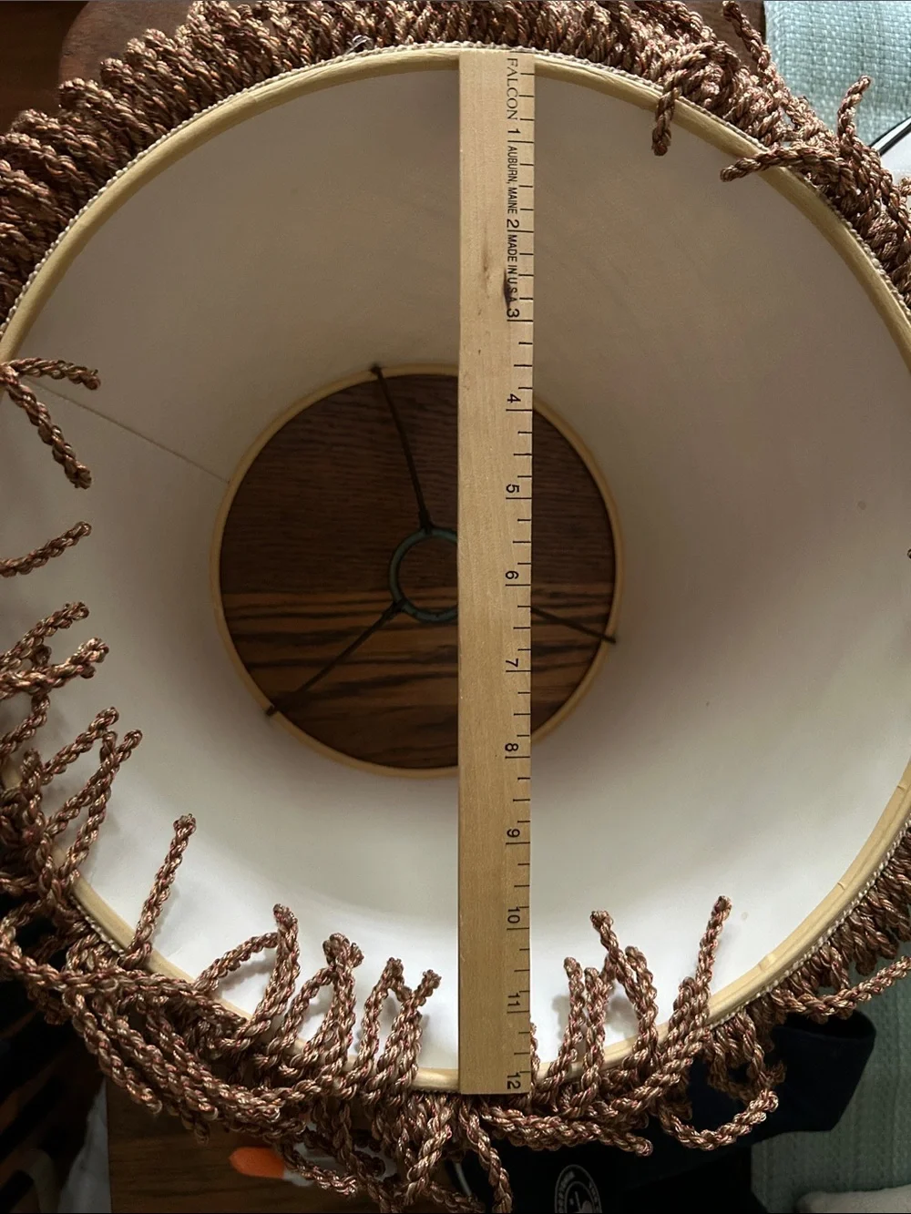 Neutral Beige Fringe Lamp Shade. Ready to use w/your lamp use installed hardware